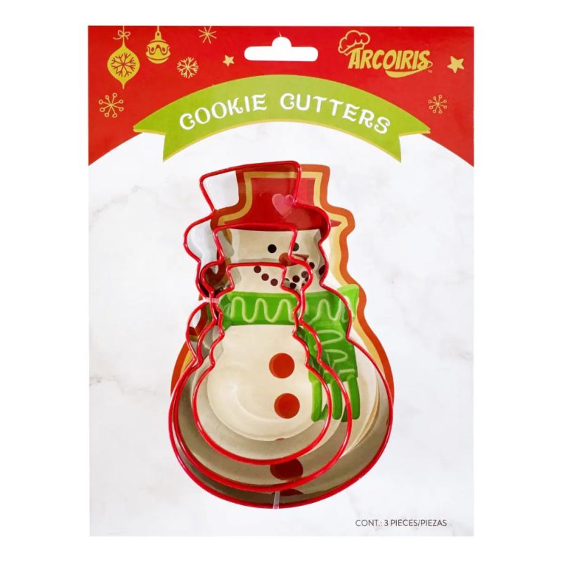 Set De 3 Cortadores Galletas Arcoiris Mono De Nieve Color Plateado (201831)
